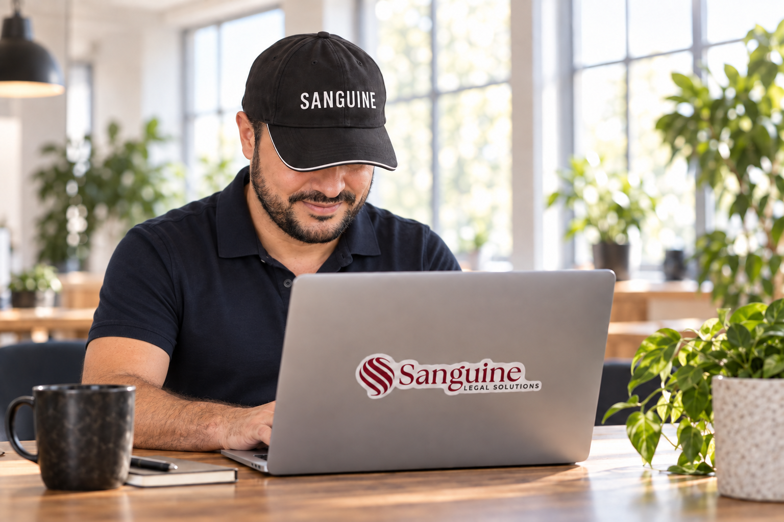A Sanguine team member working at a laptop
